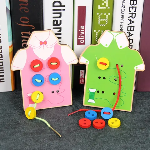 Montessori Educational Wooden Dressing Buttoning Toy Early Learning Threading Board Fine Motor Skills Training Gift