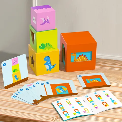 Kids Wooden Stacking Tower Building Blocks Educational Early Learning Nesting Squares Toy For Toddlers Children