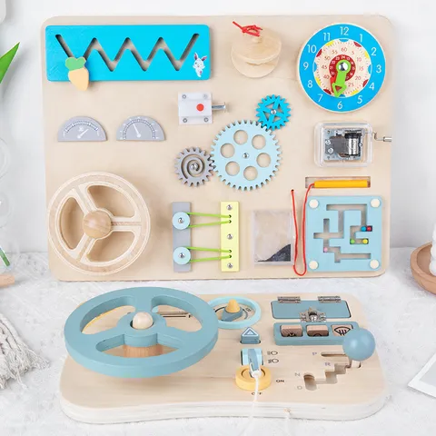 Montessori Busy Board Wooden Sensory Toy Educational Learning Board For Toddlers Kids Activity Skills Development