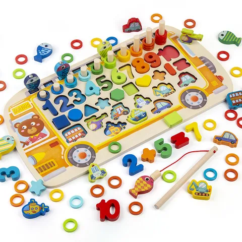 Montessori Houten Educatief Vissen Logaritme Bord Kinderen Digitale Letter Matching Dinosaur Puzzel Speelgoed