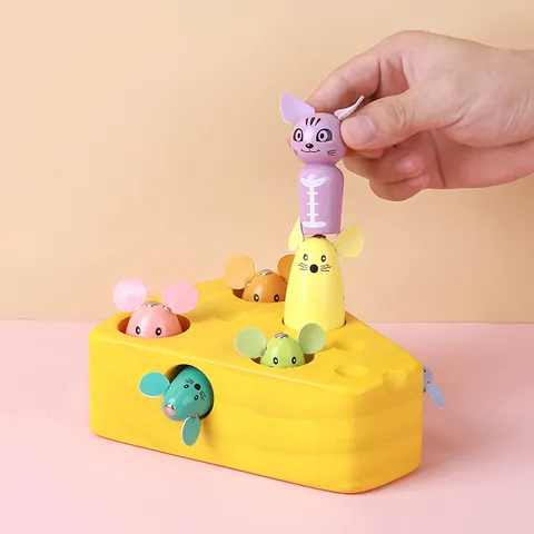 Giocattolo Educativo Cattura Topi in Formaggio di Legno Per Bambini Piccoli Apprendimento Precoce Puzzle Gioco Interattivo Regalo