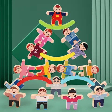Giocattoli di Gioco di Equilibrio e Impilamento in Legno per Bambini Blocchi di Persone Colorate Regalo di Gioco da Tavolo Educativo