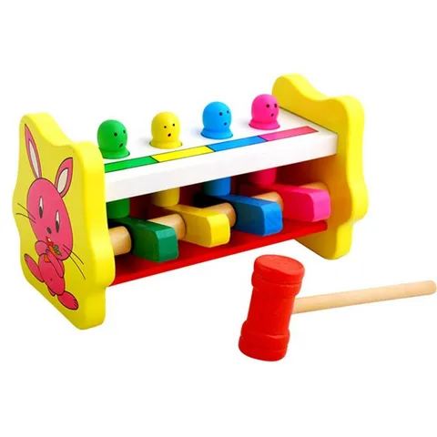 Kids Wooden Educational Pounding Toy Montessori Early Learning Hammer Bench With Colorful Wooden Pegs Toddler Gift