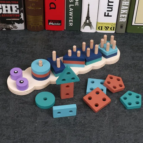 Wooden Geometric Shape Peg Board Toy Baby Color Cognitive Matching Educational Montessori Stacking Toy for Kids