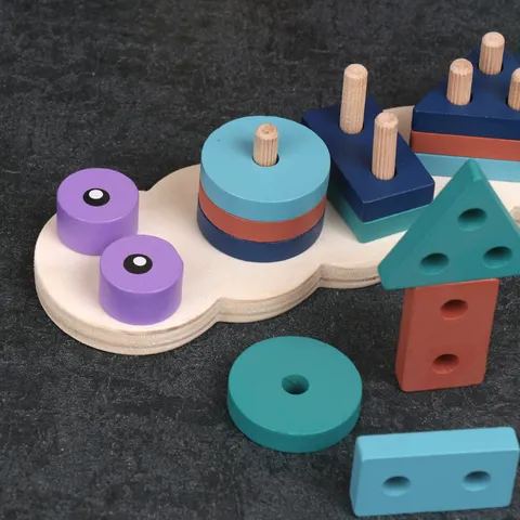 Wooden Geometric Shape Peg Board Toy Baby Color Cognitive Matching Educational Montessori Stacking Toy for Kids