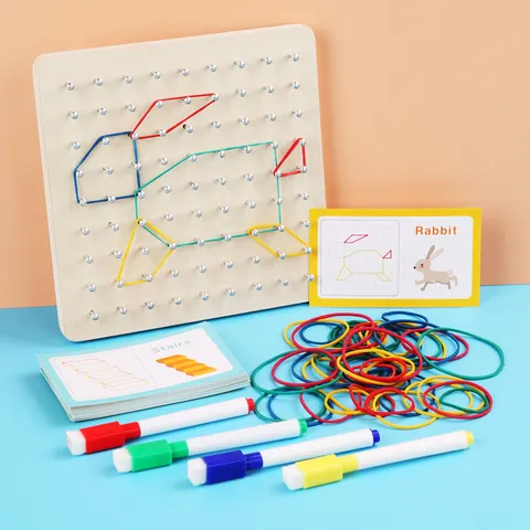 Montessori Educativo Grande Geoboard Geometrico Creativo Giocattolo per Bambini Tavola da Disegno in Legno Intellettuale