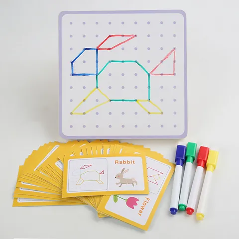 Montessori Educativo Grande Geoboard Geometrico Creativo Giocattolo per Bambini Tavola da Disegno in Legno Intellettuale