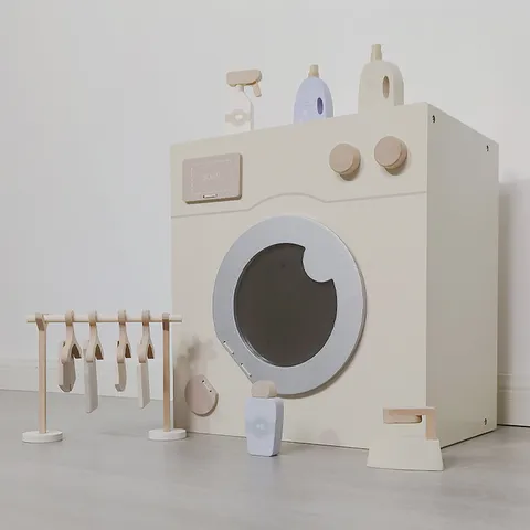 Wooden Pretend Play Kitchen Refrigerator Washing Machine Doll House Toys Cream Ins Style Educational Gift For Kids