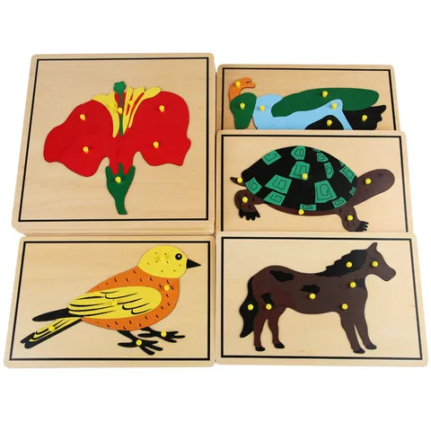 Montessori Hout Handgreep Dier Plant Puzzel Bord Vroegtijdige Educatie Leren Educatief Speelgoed Voor Peuters Kinderen