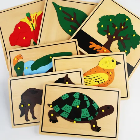 Montessori Hout Handgreep Dier Plant Puzzel Bord Vroegtijdige Educatie Leren Educatief Speelgoed Voor Peuters Kinderen