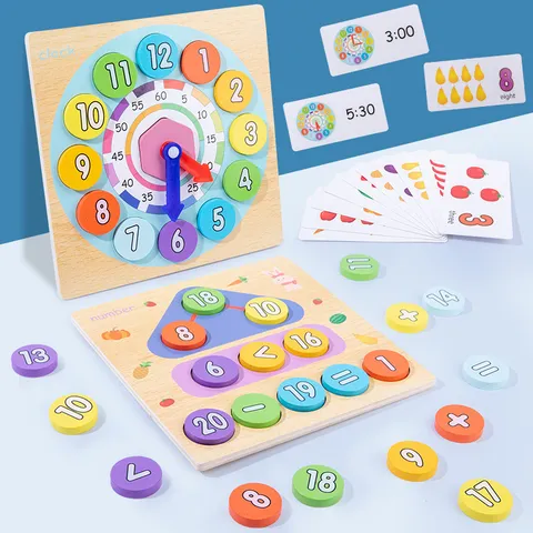 Wooden Educational Montessori Toy Digital Clock And Letter Spelling Board Preschool Learning Math Counting Cognitive Toy For Kids