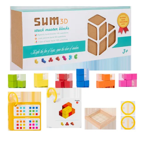 Ensemble de Jouets Éducatifs de Puzzle de Blocs Tetris 3D en Bois Jeu de Tri de Formes Géométriques Colorées Apprentissage pour Enfants