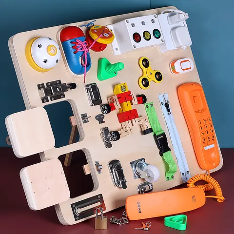 Wooden Montessori Busy Board Educational Sensory Toy Multifunctional Life Skills Learning Board For Toddlers Kids