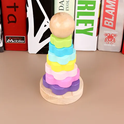 Hölzernes Regenbogen Stapelturm Spielzeug Macaron Farbe Lernspielzeug Hand Auge Koordination Montessori Spielzeug Für Kleinkinder Kinder