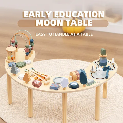 Montessori Wooden Busy Board Activity Table Multi-Functional Sensory Early Education Learning Toy For Toddlers