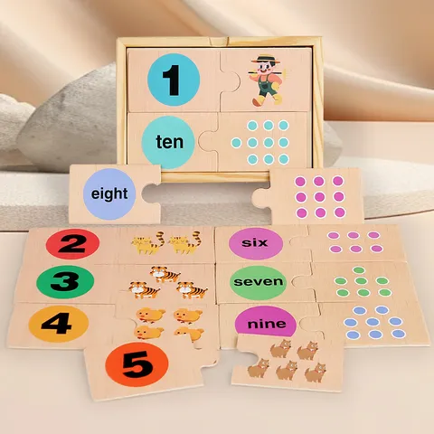 Wooden Digital Matching Puzzle Montessori Educational Toy Early Learning Number Counting Animals Cognition Gift For Kids