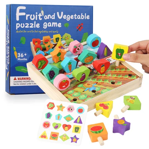 Hölzernes kognitives Frucht- und Gemüsepuzzlespiel für Kinder Lernspielzeug zur Formensortierung Frühe Kindliche Entwicklung