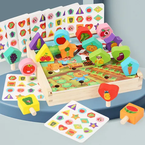 Hölzernes kognitives Frucht- und Gemüsepuzzlespiel für Kinder Lernspielzeug zur Formensortierung Frühe Kindliche Entwicklung