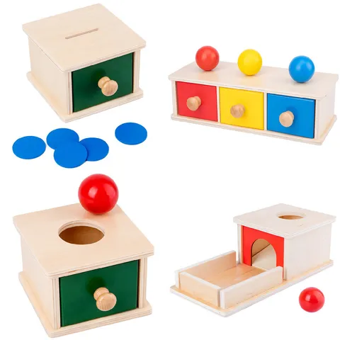 Montessori Hölzernes Frühförderungsspielzeug Münzbox Ballwurfbox Formensortierer Kleinkind Sensorisches Lernspielzeug