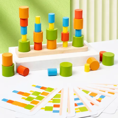 Blocchi da Costruzione Cilindrici di Bilanciamento in Legno Gioco di Impilamento Giocattolo Educativo di Educazione Precoce