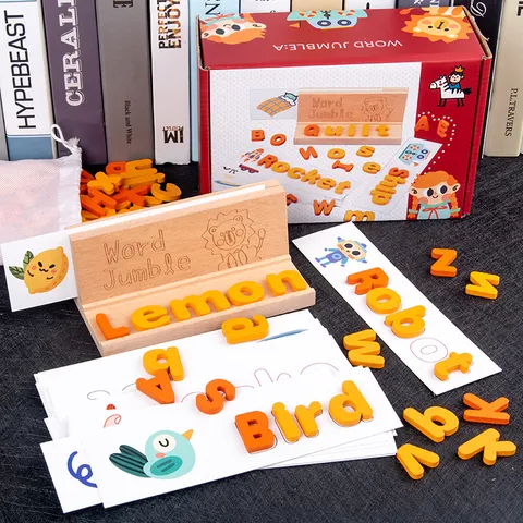 Enfants Bois Alphabet Mots d'Orthographe Cartes d'Apprentissage Jouet Éducatif Montessori Tout-Petits Jeu de Mots