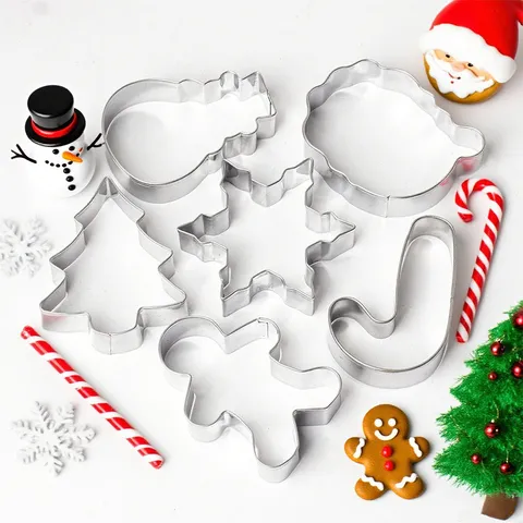 Stainless Steel Christmas Cookie Cutters Gingerbread Man Snowflake Tree Baking Molds For Holiday Party