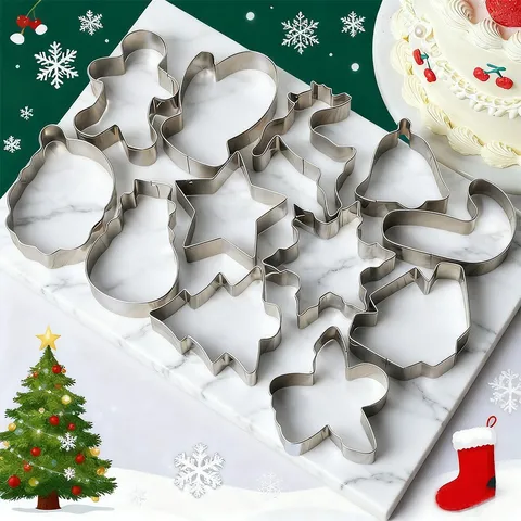 Stainless Steel Christmas Cookie Cutter Metal Baking Molds Gingerbread Man Snowflake Tree Pastry Cookie Stamping Tools DIY Baking Supplies