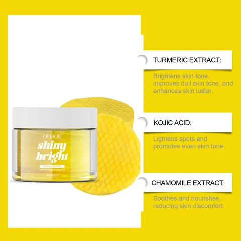 Turmeric Kojic Acid Cleansing Pads Brightening Facial Exfoliating Cotton Pads Daily Gentle Hydrating Skincare Face Care