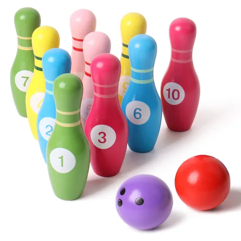 Wooden Kids Bowling Set Educational Sports Toy Colorful Numbered Pins Indoor Interactive Family Game Gift