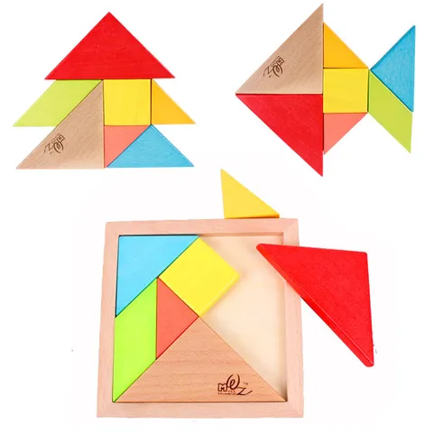 Wooden Tangram Puzzle Board Kids Educational Learning Toys Geometric Shape Cognition Brain Teaser Montessori Toy For Children