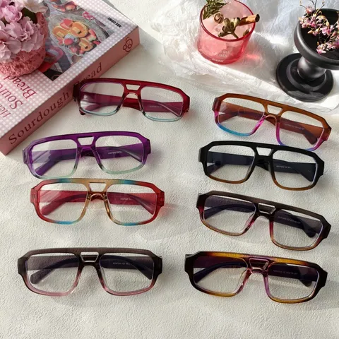Mode Doppelbrücke Quadratische Brillenrahmen Für Damen Herren Blaulichtschutz Ohne Stärke Dekorative Brille Retro Farbverlauf Vollrand Optische Brille