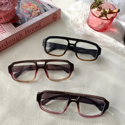 Mode Doppelbrücke Quadratische Brillenrahmen Für Damen Herren Blaulichtschutz Ohne Stärke Dekorative Brille Retro Farbverlauf Vollrand Optische Brille