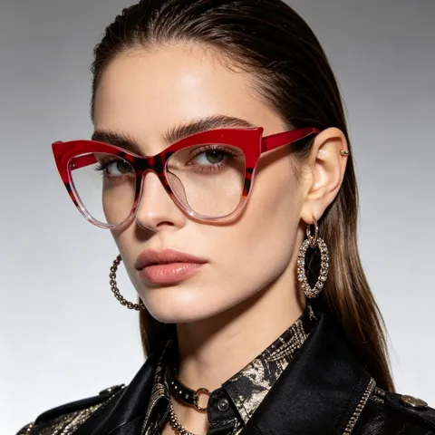 Gafas de Gato Antiluz Azul para Mujer Montura con Bloques de Color y Estampado de Leopardo Lentes Claras Gafas Ópticas de Moda
