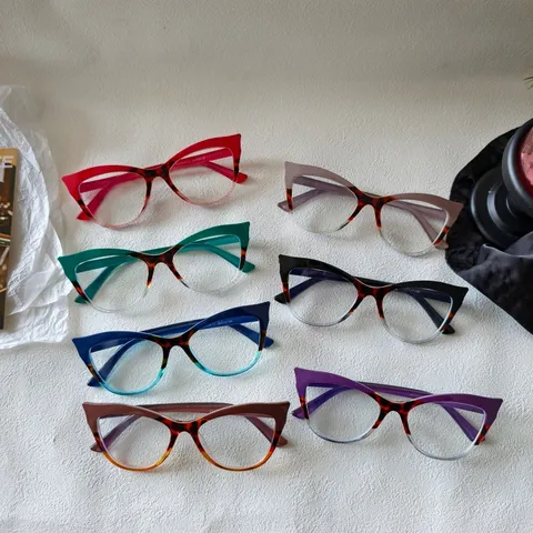 Gafas de Gato Antiluz Azul para Mujer Montura con Bloques de Color y Estampado de Leopardo Lentes Claras Gafas Ópticas de Moda