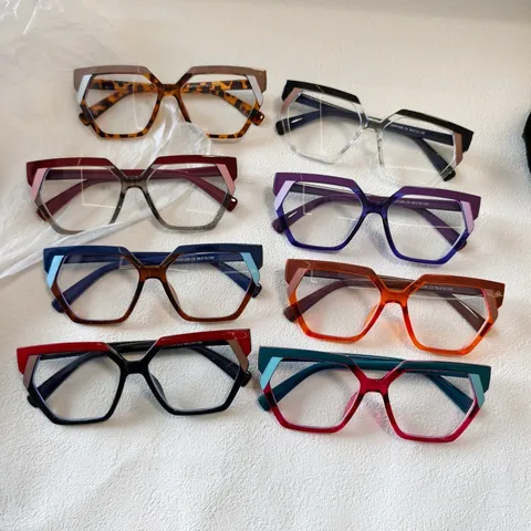 Montura de Gafas Anti Luz Azul de Polígono Irregular de Bloque de Color de Moda para Gafas Ópticas Cuadradas Casuales de Oficina Unisex