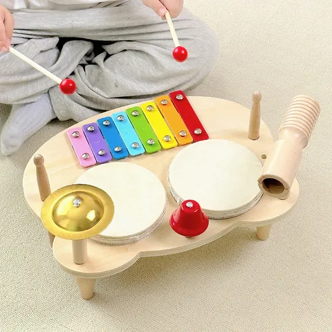 Kids Wooden Orff Musical Percussion Instrument Xylophone Drum Educational Toy Toddler Early Learning Music Rhythm Gift