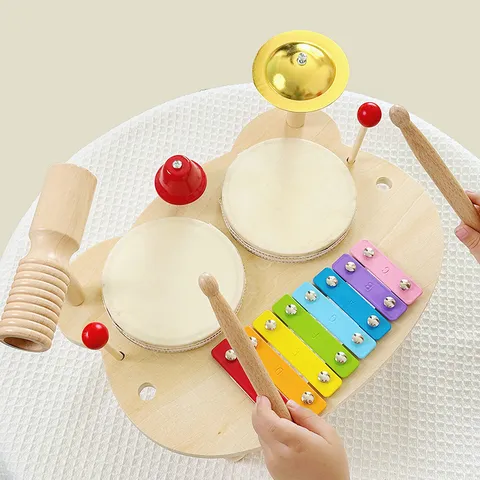 Kids Wooden Orff Musical Percussion Instrument Xylophone Drum Educational Toy Toddler Early Learning Music Rhythm Gift