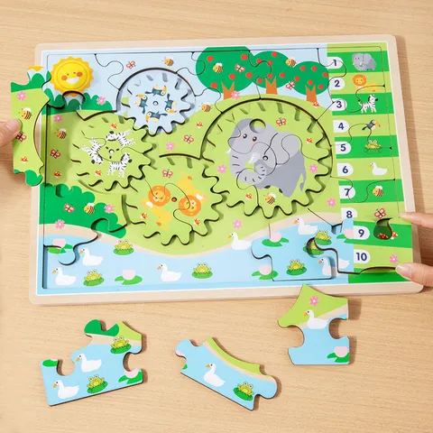 Hölzernes Getriebe Puzzle Lernspielzeug Kinder Cartoon Tier Ozean Form Frühes Lernen Hand Auge Koordination Brettspiel