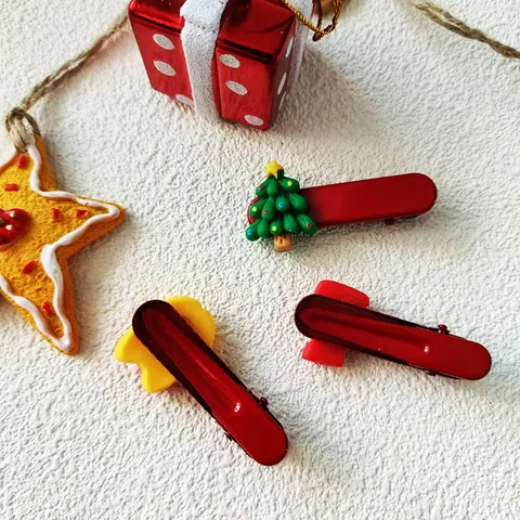 Pinzas de Cabello de Navidad Papá Noel Árbol Muñeco de Nieve Oso Horquillas de Resina Accesorios de Cabello Festivos para Niños