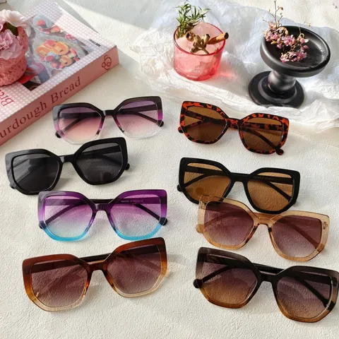Trendige Oversize Katzenauge Sonnenbrille Für Damen Herren Mode Farbblock Verlauf Gläser Harzrahmen Vollrand Brille Outdoor UV400 Sonnenschutz