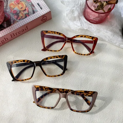 Montura De Gafas De Ojo De Gato Retro De Moda Anti-Luz Azul Para Mujer Hombre Montura Óptica De Bloque De Color De Gran Tamaño