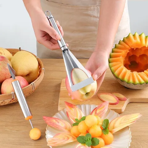Stainless Steel Fruit Carving Knife Triangular Push Knife Apple Platter Making Tool Kitchen Cutting Gadget