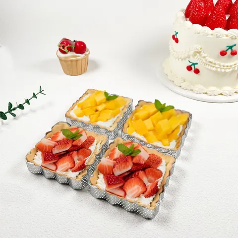 Stainless Steel Square Tart Ring Perforated Mousse Ring Mold Wavy Edge Pastry Baking Tool For Cheese Fruit Tart Kitchen Baking