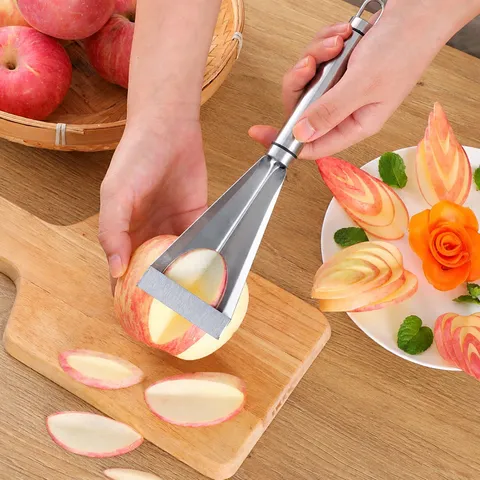Stainless Steel Fruit Carving Knife Triangular Push Knife Apple Platter Making Tool Kitchen Cutting Gadget