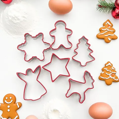 Christmas Cookie Cutters Set Stainless Steel Gingerbread Man Tree Snowflake Baking Molds Holiday Party DIY Pastry Tools