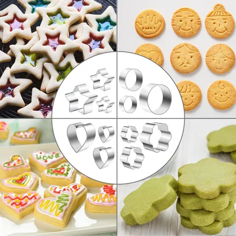 Ensemble d'Emporte-Pièces en Acier Inoxydable Moules à Biscuits Métalliques Outils de Pâtisserie Géométriques Avec Boîte de Rangement Ronde