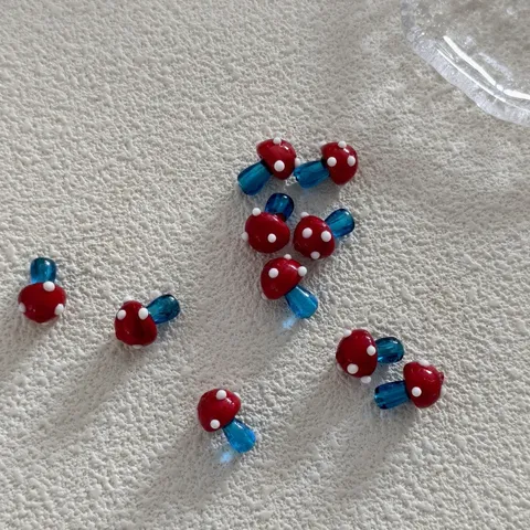 Pilzform Lampwork Perlen Rot Punktmuster Glas Lose Perlen Für DIY Armband Halskette Schmuckherstellung Handgefertigt