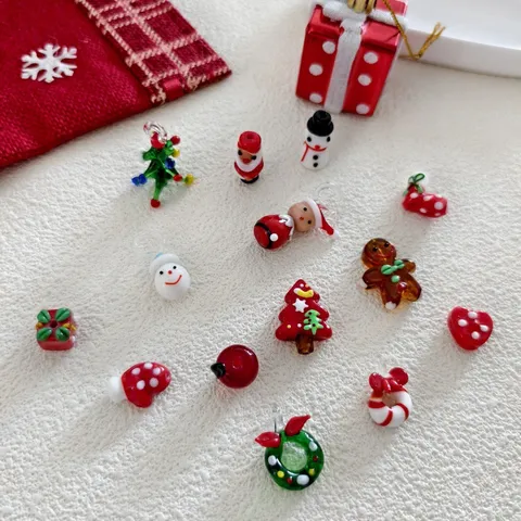 Abalorios de Vidrio de Navidad Colgantes de Vidrio Coloreado Hechos a Mano DIY Papá Noel Muñeco de Nieve Árbol Cuentas Accesorios