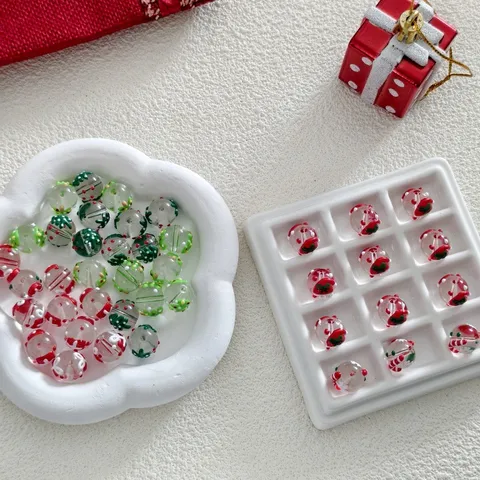 Abalorios de Vidrio de Navidad Colgantes de Vidrio Coloreado Hechos a Mano DIY Papá Noel Muñeco de Nieve Árbol Cuentas Accesorios