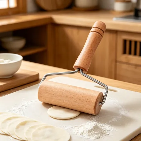 Mattarello in Legno e Acciaio Inossidabile con Doppio Rullo Strumento da Cucina per Cottura di Pasta